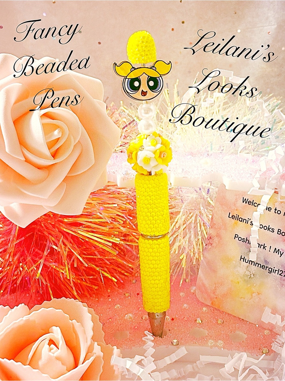 Fancy beaded Pen/gifts/bubbles/power puff girls/yellow flowers/girly